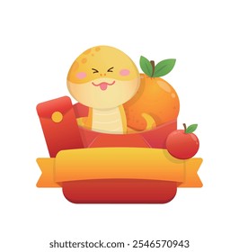 Chinese New Year illustration or icon of snake with golden ribbon