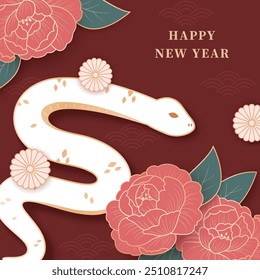 Chinese new year illustration template with snake and peony. 