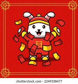 Chinese new year illustration vector cute bunny design with envelope