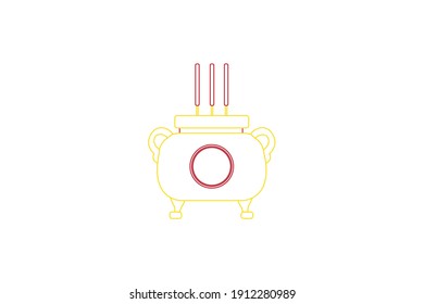 Chinese New Year Incense Pot Color Line Icon
