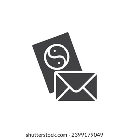 Chinese New Year invitation vector icon. filled flat sign for mobile concept and web design. Yin Yang card and envelope glyph icon. Symbol, logo illustration. Vector graphics