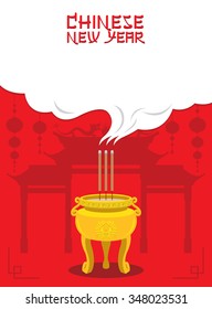 Chinese New Year, Joss Stick Pot Sacrifice God, Traditional Celebration