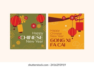 chinese new year lantern celebration ornaments social media post in flat illustration