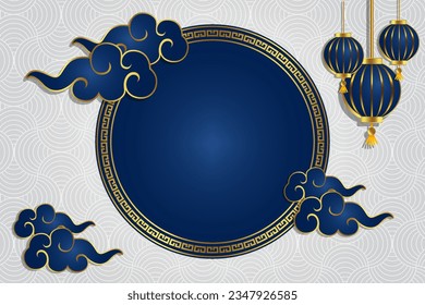 chinese new year lantern festival oriental style circle frame ornament background text space area template design