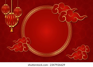 chinese new year lantern festival oriental background red gold text space area template design