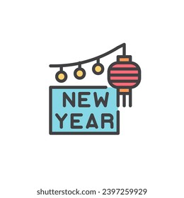 Chinese New Year Lantern filled outline icon, line vector sign, linear colorful pictogram isolated on white. Symbol, logo illustration. Vector graphics