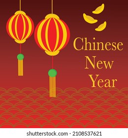Chinese New Year, chinese lantern, fish scale, gold on red background  ,festival concept.