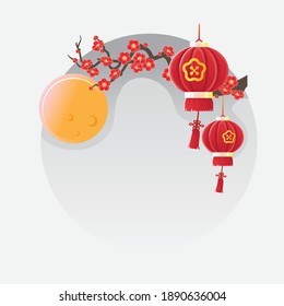 Chinese New Year. Chinese new year lantern. Illustration with traditional asian decoration and flowers on white background.