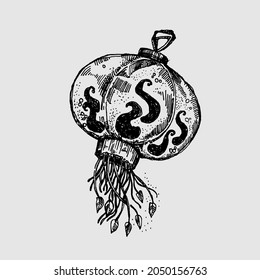 Chinese New Year lantern. Ink illustration. 