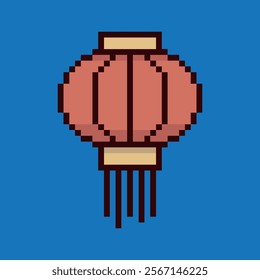 Chinese new year lantern pixel art, vector illustration on isolated background.
