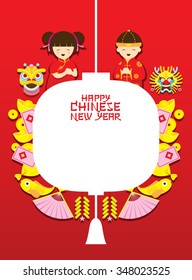Chinese New Year, Lantern Shape Frame and Background, Traditional Celebration