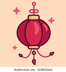 Chinesisches Silvester-Vektordoodle, Papierlaterne, asiatisches Kultursymbol im flachen Doodle-Stil.