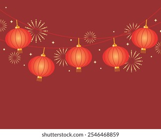 Banner chinês lanternas ano novo, lanternas chinesas vermelhas penduradas isoladas. Decorações para o Ano Novo Chinês. 