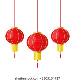 Chinese New Year lanterns, Traditional red paper lanterns, realistic vector illustration, 3d design, cartoon