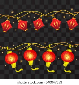 Chinese New Year lanterns vector on a transparent background.