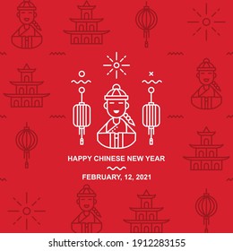 Chinese new year line art with simple pattern. Easy to edit with vector file. Can use for your creative content. Especially about Chinese new year celebration design.