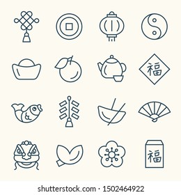 Chinese New Year line vector icon set