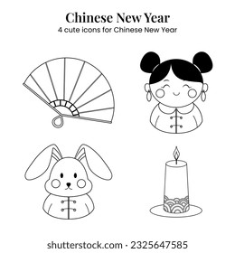 Chinese New Year Lineart Icon black and white ready to color. Cute icon art for Chinese holiday