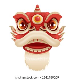 Chinese New Year Lion Dance Head. Mascot for lucks year China  New Year.  Cartoon vector illustration isolated on a white background.