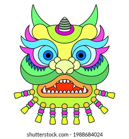 Chinese New Year Lion Dance Head. Chinese New Year Lion Mask. Flat vector illustration.