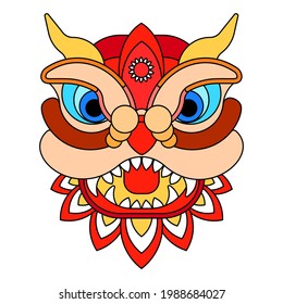 Chinese New Year Lion Dance Head. Chinese New Year Lion Mask. Flat vector illustration.