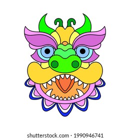 Chinese New Year Lion Dance Head. Chinese New Year Lion Mask. Flat vector illustration.