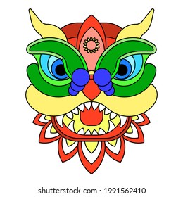 Chinese New Year Lion Dance Head. Chinese New Year Lion Mask. Flat vector illustration.