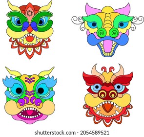Chinese New Year Lion Dance Head. Chinese New Year Lion Mask. Flat vector illustration.