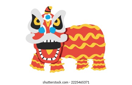 Chinese New Year Lion Dance clipart. Simple illustration of performing traditional Chinese Lion Dance flat vector design cartoon drawing style. Design elements. Asian Happy Lunar New Year concept