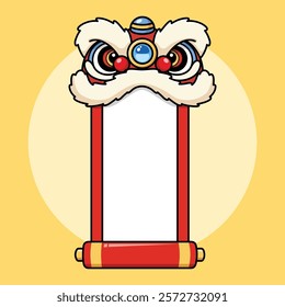 Chinese New Year Lion Dance Head Bitting A Scroll