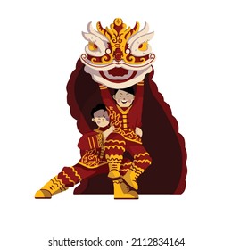 Chinese new year lion dancer illustration clip art cute style for children book