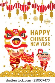 Chinese New Year Lion Dancing concepts - freehand drawing vector Illustration