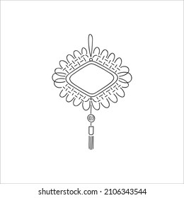 Chinese New year lucky charm for holiday home decoration. Vector doodle black white line art. National celebration symbol of China culture.