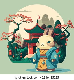 Chinese New Year Lunar 2023 Happy Chinese new year 2023 rabbit . Animal holidays cartoon characters. year of the Rabbit zodiac signs. 