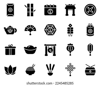 Chinese new year, Lunar new year solid cute icon set, suitable for chinese new year celebration
