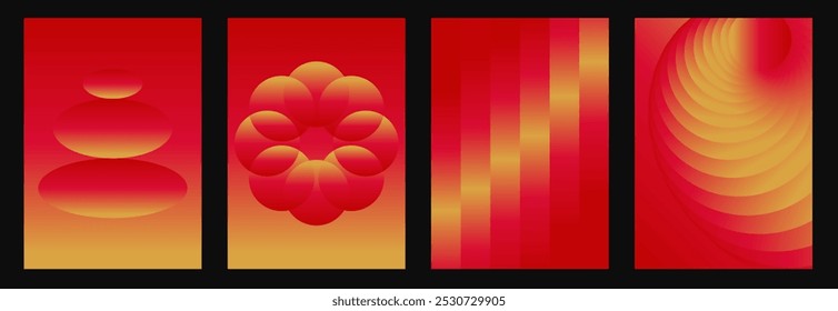 Chinese New Year luxury cover design set in premium gold and red colors. Modern gradient backgrounds vector collection in tends minimalist style for calendar, brochure, poster, card