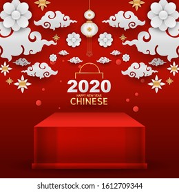 Chinese New Year Luxury Red and Gold Vector Template Concept Banner for Product.