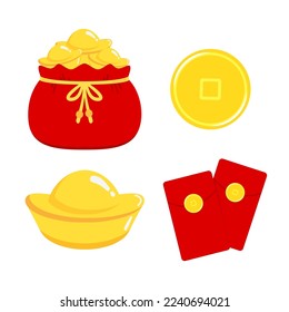 Chinese New Year Money pocket vector. Chinese money bag vector. Vector flat long shadow design. ioslated vector.