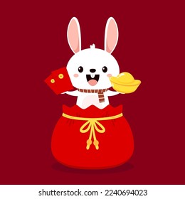 Chinese New Year Money pocket vector. Rabbit in Rad bag. Chinese money bag vector. Good luck. Year of rabbit. Chinese New Year 2023.