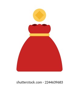Chinese New Year Money pocket vector. Chinese money bag vector. Vector flat long shadow design. ioslated vector.