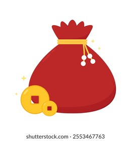 Chinese New Year Money pocket vector. Chinese money bag vector. Vector flat long shadow design. word "Fu" means - Good luck.