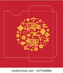 Chinese New Year Money Red Packet with Pig (symbol of 2019 ) Die-cut.