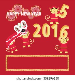 Chinese New Year of the Monkey 2016 for greeting card