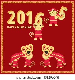 Chinese New Year of the Monkey 2016 for greeting card