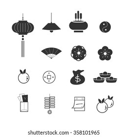 Chinese New Year, moon year, and Lantern Festival icons set, vector design element eps 10