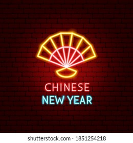 Chinese New Year Neon Label. Vector Illustration of Fan Promotion.