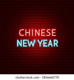 Chinese New Year Neon Text. Vector Illustration of China Promotion.