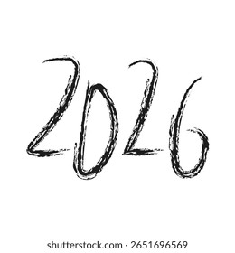 Chinese New Year. Сalligraphy numbers in handwrite style. Lunar New Year 2026. Happy New Year of the Horse. Flat vector illustration in black and white colors.