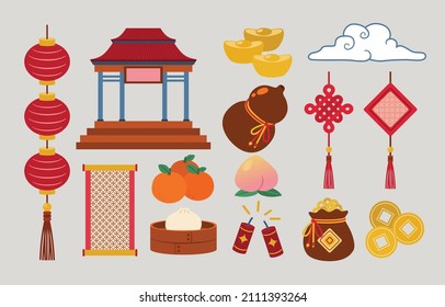 Chinese new year objects collection,  Elements for Chinese, Vector, Illustration