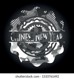 Chinese New Year on grey camouflaged pattern